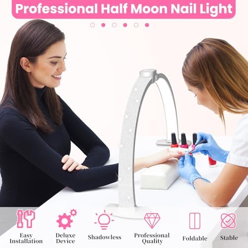 Nail Half Moon Light: Arch Rhinestone LED 29in Moonlight with Phone Holder Stand 3 Light Colors /10 Brightness Levels - Professional Nail Salon Esthetician Media Tech(Diamond,Large)