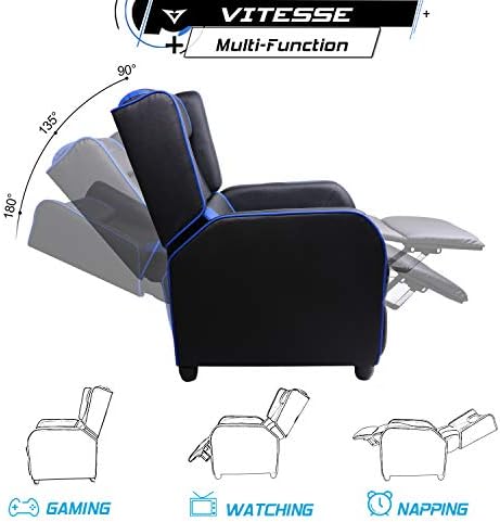 VITESSE VIT Gaming Recliner Chair Racing Style Single PU Leather Sofa Modern Living Room Recliners Ergonomic Comfortable Home Theater Seating, Blue.