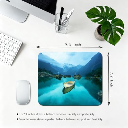 9.5x7.9 Inch Office/Gaming Mouse Pad, Nature Landscape Old Boat on Calm Mountain Lake Cute Anti-Slip Mat for Desk