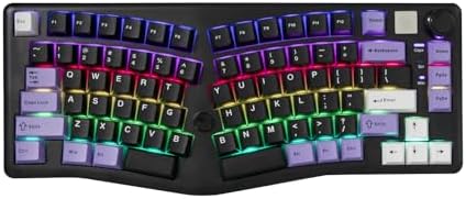 A75 Alice-Layout Mechanical Keyboard with Rocker and Knob,Hot Swappable Triple Mode Gaming Keyboard with Cute Cat Keycaps for Win/Mac,Gasket,RGB Backlight,4000mAh Battery (Black Purple)