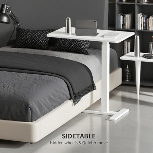 Mobile Small Standing Desk with Hidden Wheels, Portable Rolling Laptop Desk, Rolling Computer Cart Movable, Adjustable Height Computer Workstations, for Home, Office, White