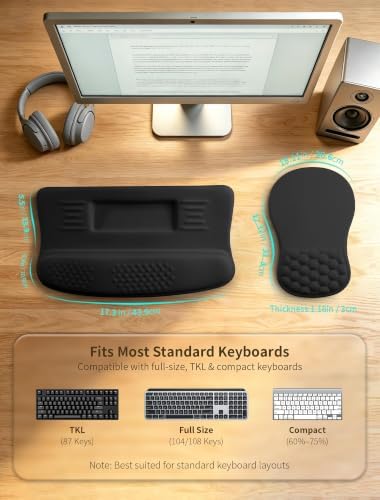 Ergonomic Keyboard Stand and Mouse Pad Set, Memory Foam Wrist Support