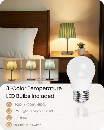 Small Bedside Table Lamps Set of 2, Dimmable Table Lamps with 3 Adjustable Color Temperatures, Nightstand Lamps with 2 Bulbs, E26 Base, for Bedroom, Study, Desk, Green and Black J15TLP205