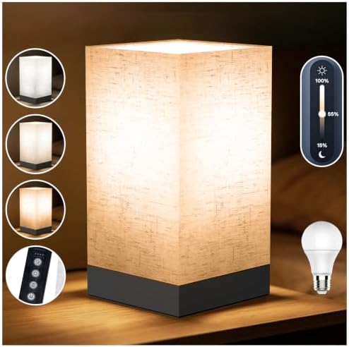 Bedside Table Lamp, 9W EyeCare LED Night Light, 3 Color Temp & Stepless Dim