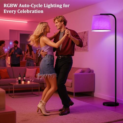 Ambimall RGB Floor Lamp - Remote Control, 8 Colors and 3000K-6500K Color Temperature, Fully Dimmable, Standing Lamp for Living Room with Rotating Head, Tall Lamp for Bedroom (RGB-Black and Beige)