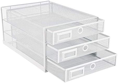 Annova Desk Organizer Wire Mesh 3 Tier Sliding Drawers Paper Sorter/Multifunctional/Premium Solid Construction for Letters, Documents, Mail, Files, Paper, Kids' Art Supplies (White)