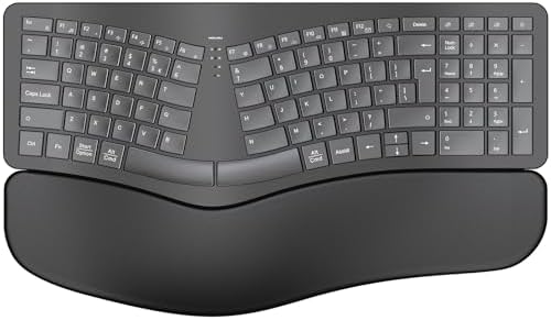MOKURU Wireless Ergonomic Keyboard, Split Keyboard with Wrist Rest, Full Size 2.4G BT Computer Keyboard, Compatible with Windows, Mac OS, PC Computer/Laptop (Black)