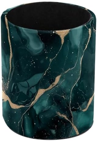 Emerald Green Marble Pen Holder Pencil Organizer Cute Pencil Cup Desk Decor Makeup Brush Holder PU Multifunctional Office Supplies for Home Classroom School