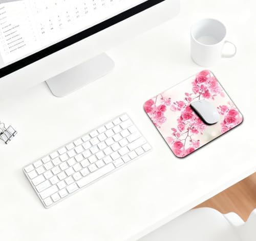 9.5x7.9 Inch Office/Gaming Mouse Pad, Pink Rose Blossom Romantic Floral Flowers Garden, Cute Anti-Slip Mat for Desk Decor