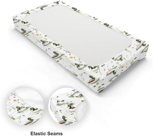 Cute Mallard Ducks Flowers Floral Leaves Baby Changing Pad Cover, Unisex Mallard Duck Nursery Diaper Changing Table Pad Mat Sheet for Boys Girls-16x32