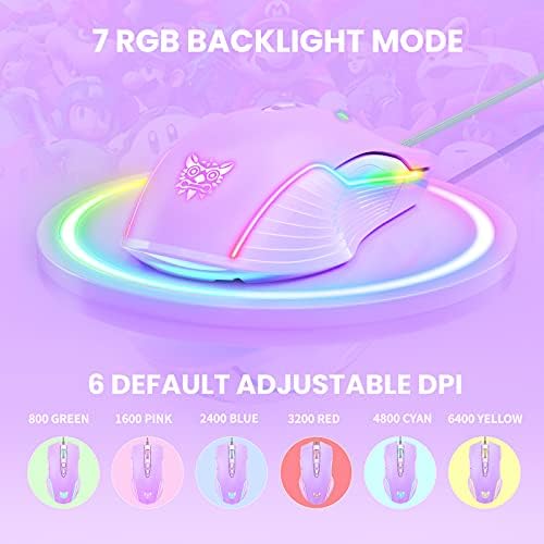 RGB Gaming Mouse Wired, 6400 DPI & 7 Buttons, Lilac