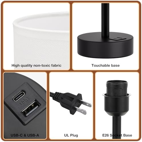 Dicoool Bedside Table Lamp for Bedroom - 3-Way Dimmable Touch Lamp, USB A+C