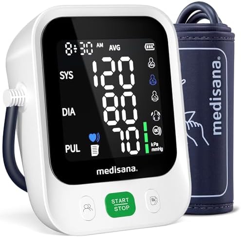 Blood Pressure Monitor with 2x199 Sets Memory, Medisana Automatic Upper Arm Blood Pressure Monitor for Home Use, 4.5" Color LED Backlit Display, Adjustable Large Cuff, Home Hypertension Detector