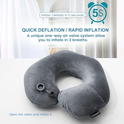 Keemall Inflatable Travel Neck Pillow, Cervical Support for Airplane & Car