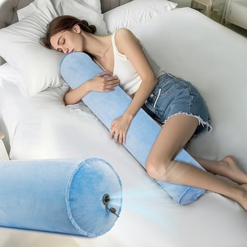 ONTYZZ Inflatable Body Pillow Long Round Bolster Pillow, 1pcs Blue