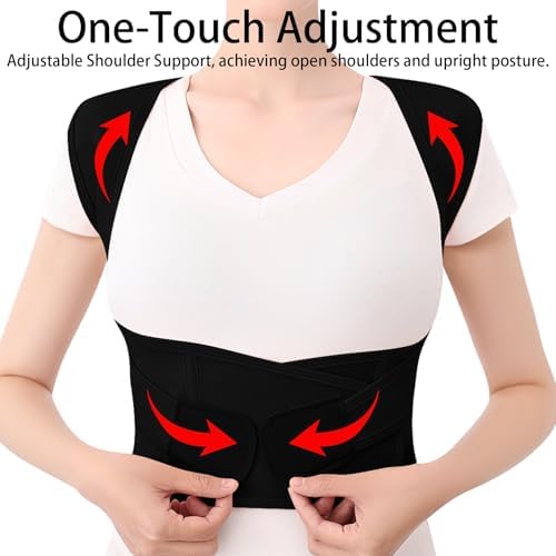 Posture Corrector for Women and Men Back Brace Upper Support Straightener Shoulder Adjustable Breathable Hunchback Pain (Black, Small)