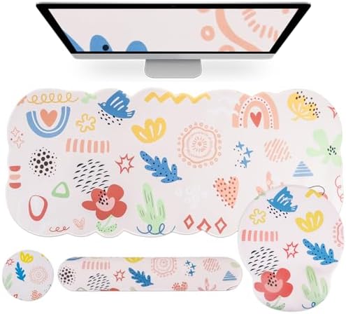 Petmolico Desk Pad Set with Wrist Rest for Keyboard & Mouse, Colorful