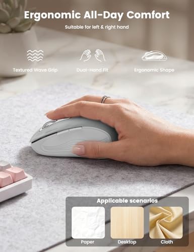 WisFox 2.4GHz Wireless Mouse for Laptop, Ergonomic 6-Button, Silver