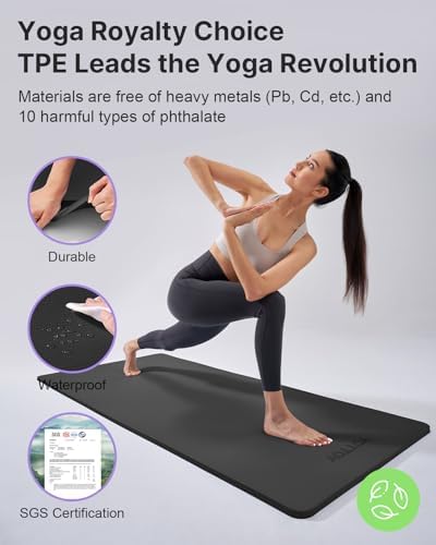 YOTTOY Yoga Mat，Extra Thick Yoga Mat (1/2inch),Professional TPE Exercise Mat,Non-Slip Workout Mat for Yoga, Pilates, Fitness, Barefoot Workouts, Home Gym Studio with Strap
