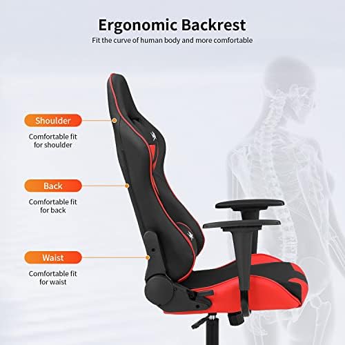 Gaming Chair Office Chair Desk Chair with Lumbar Support Headrest Armrest Task Rolling Swivel Ergonomic E-Sports Adjustable PC Gamer Chair (Red)