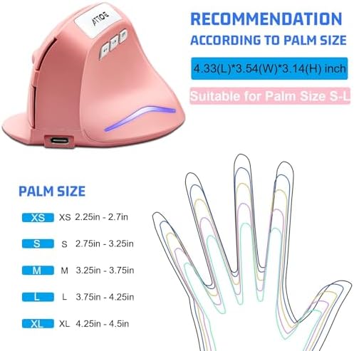 Wireless Vertical Ergonomic Optical Mouse, Pink Computer Mouse with 3 Adjustable DPI 1000/1600/ 2400, 5 Buttons for Laptop, Desktop, PC, MacBook