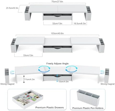 Spacrea Dual Monitor Stand Riser with Drawer and 2 Pen Holders