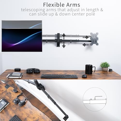 VIVO Premium Dual Ultra Wide LCD LED 27 to 38 inch Monitor Wall Mount, Heavy Duty, Telescoping Arms, Flush Wall Setup, Fits 2 Screens, Black, MOUNT-TS38B