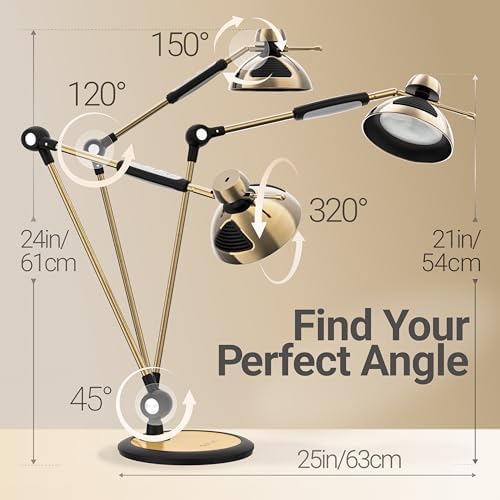 OTUS Tall LED Architect Desk Lamp for Home Office, Gesture Control, Brass