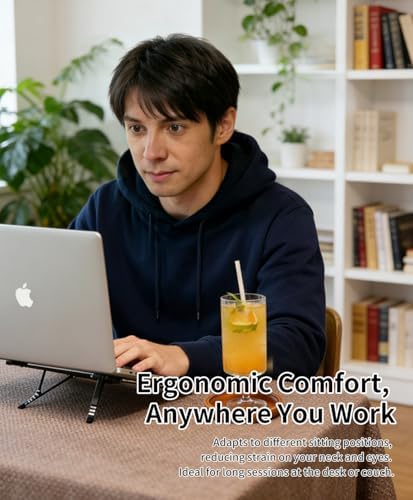 miley Laptop Stand for Desk, 8-Level Adjustable, Magnetic Phone Mount Black