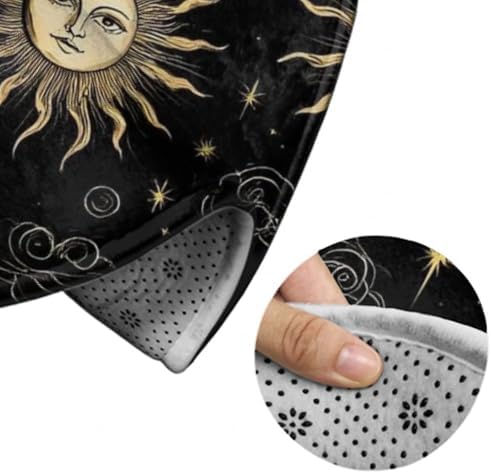 Room Sofa Yoga Soft Round Carpet, Home Decor Non Slip Kitchen Office Circle Rug, Machine Washable Modern Round Area Rug Mystical Magical Cosmic Astrology Sun Crescent Moon Stars Gold Black Art
