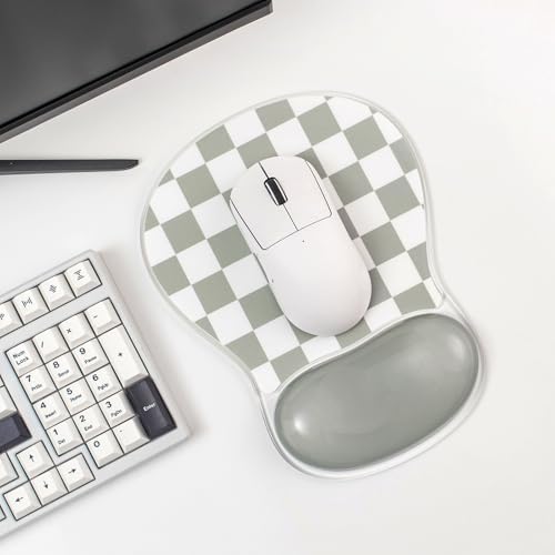 Checkered Mouse Pad with Gel Wrist Rest Support, Green Ergonomic Mousepad