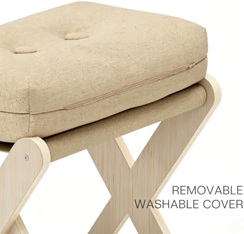 Adjustable Foot Rest Under Desk at Work, 16.6" Wide Wooden Ergonomic Footstool with 3 Height Options, Linen Cushion, Non-Slip EVA Stepping Surface & Posture Support for Office, Home & Gaming