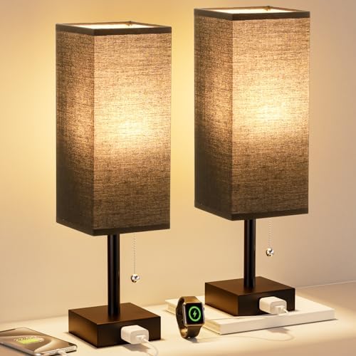 Fenmzee Bedside Lamp for Bedroom Set of 2 - Black Table Lamp for Nightstand