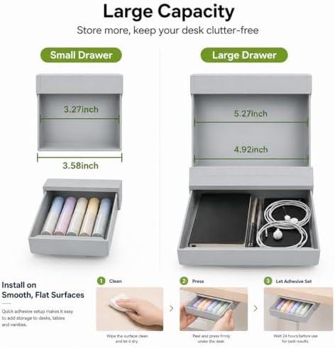 Under Desk Drawer, 2 Pack Self Adhesive Slide Out Desk Storage Drawers