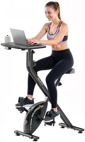 WALKINGDESK Exercise Bike Desk - Adjustable Pedal Desk with Foldable Design, Quiet 8-Level Magnetic Resistance, Laptop Tray, iPad Holder & Cup Holder for Home Office Workstation