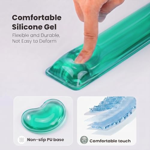 Gel Keyboard & Mouse Wrist Rest Set - Keyboard Wrist Rest Pad & Mouse Support for Office Gaming Pad Computer Laptop Ergonomic Comfortable Pain Relief-Green Pad Set