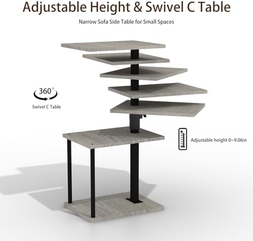 Faesun Swivel Side Table for Couch Arm, Height Adjustable C Table for Recliner or Bed, Tv Trays with Storage Shelf for Small Spaces- Small Nightstand Table for Living Room, Bedroom