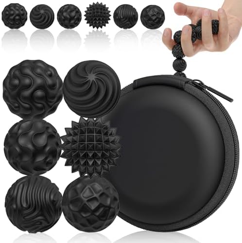 Silicone Magnetic Balls, Fidget Toys for Adults & Teens, 6PCS Stress Balls Fidget Toy, Quiet Magnet Desk Fidgets with Textured, ADHD Anxiety Relief Items, Fun Stocking Suffers Gifts (Black)