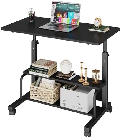 DUMOS Rolling Desk, Storage Shelves, Laptop Table, Home Office