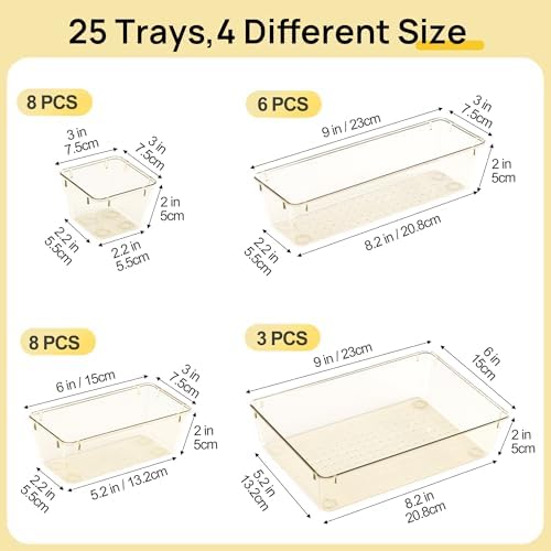 Vtopmart 25 Pack Plastic Drawer Organizers with Non-slip Rubber Pads