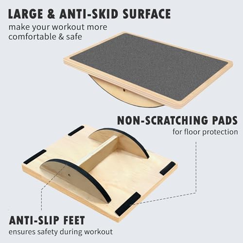 Balance Board Professional Wobble Board for Adults Anti-Slip for Physical Therapy Standing Desk Core Strength Wooden Rocker Board(350LBS)