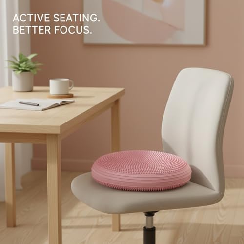Inflatable Balance Disc Cushion, 13.4 Inch PVC Wobble Seat for Stability Training, Core Exercise & Office Chair Support, Portable Fitness Pad (Pink, Gray, Purple, Blue)
