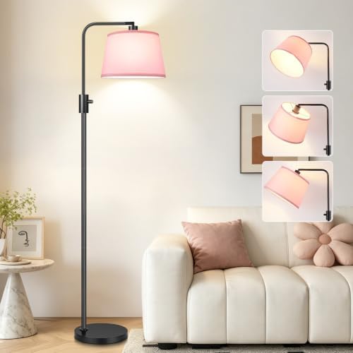 【Upgraded】 Dimmable Floor Lamp, 1000 Lumens LED Edison Bulb Included, Arc Black Floor Lamps for Living Room Modern Standing Lamp with Pink Shade, Tall Lamps for Living Room Bedroom Office Dining Room