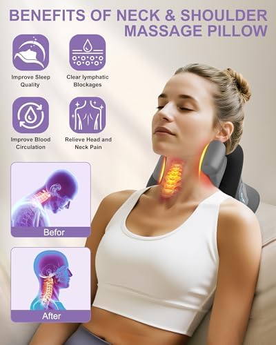 Upgraded Neck Massager Pillow with Heat, 3 Modes & 3 Intensities