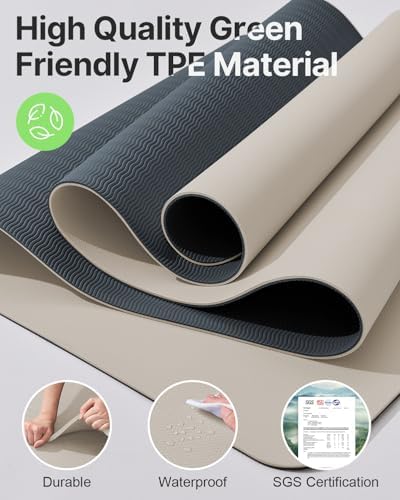 Yoga Mat,Non-Slip TPE Exercise Mat(1/4 Inch) for Pilates, Fitness & Barefoot Workouts, Home Gym Studio with Strap & Bag