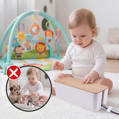 Tuwechen 2 Pack Cable Management Box, Wooden Style Cord Organizer Box