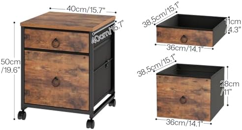 HOOBRO File Cabinet, 2-Drawer Vertical Mobile Office Cabinet, Rolling Printer Stand, for A4/Letter Size Files, Nonwovens Drawer, for Home Office, Rustic Brown BF21WJ01
