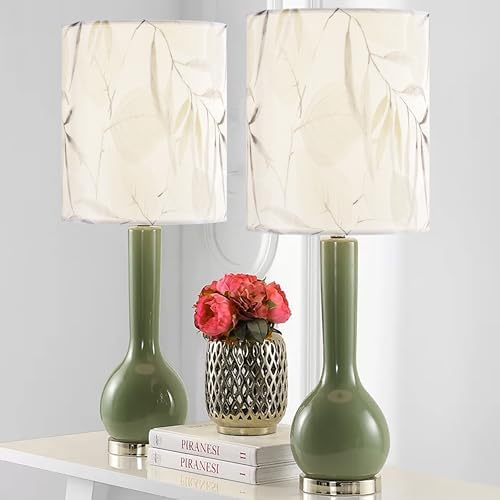 GO&SO Lamp Shades Set of 2,10" D x 10" H,Leaf Floral,Small Drum Lamp Shade