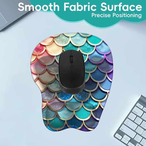Wrist Support Mouse Pad Anti Slip Rubber Wrist Rest Mousepad 9in X 8in Small Desktop Notebook Mouse Mat for Working and Gaming (M-Pretty Mermaid)