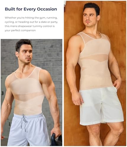 TAILONG Men's Compression Shirt for Body Shaper Slimming Vest Tight Tummy Underwear Tank Top